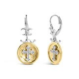 18K Yellow Gold Plated .925 Sterling Silver 1/8 Cttw Diamond Hammered Finished Medallion with Cross Drop and Dangle Earrings (I-J Color, SI1-SI2 Clarity)-1 thumbnail 2