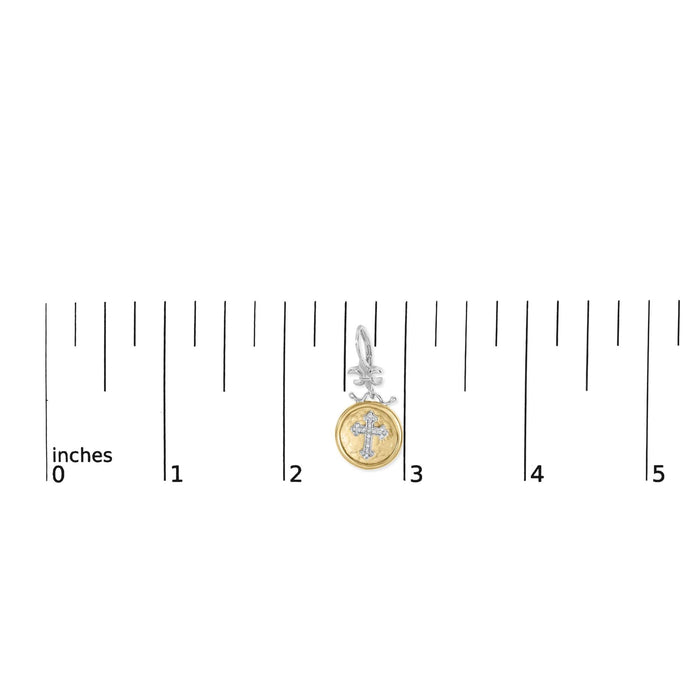 18K Yellow Gold Plated .925 Sterling Silver 1/8 Cttw Diamond Hammered Finished Medallion with Cross Drop and Dangle Earrings (I-J Color, SI1-SI2 Clarity)