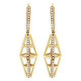 14K yellow gold drop earrings with round diamond stones in geometric pillars thumbnail 1