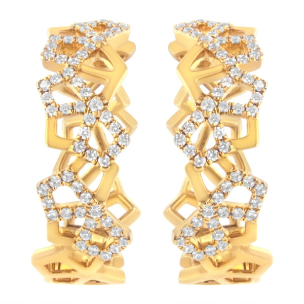 14K Yellow Gold 3/4 Cttw Diamond Honeycomb Hoop Earrings (G-H Color, SI1-SI2 Clarity) - 24MM