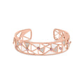 14K rose gold open cuff bangle with diamonds, pink tourmaline and white enamel