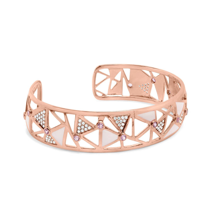 14K Rose Gold 5/8 Cttw Diamond with Pink Tourmaline Open Cuff Bangle with White Enamel (G-H Color, SI1-SI2 Clarity) - 7