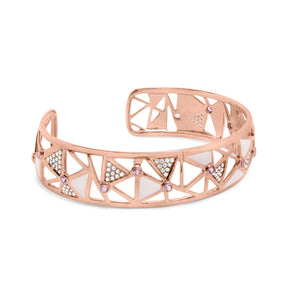 14K Rose Gold 5/8 Cttw Diamond with Pink Tourmaline Open Cuff Bangle with White Enamel (G-H Color, SI1-SI2 Clarity) - 7