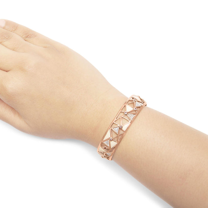 14K Rose Gold 5/8 Cttw Diamond with Pink Tourmaline Open Cuff Bangle with White Enamel (G-H Color, SI1-SI2 Clarity) - 7