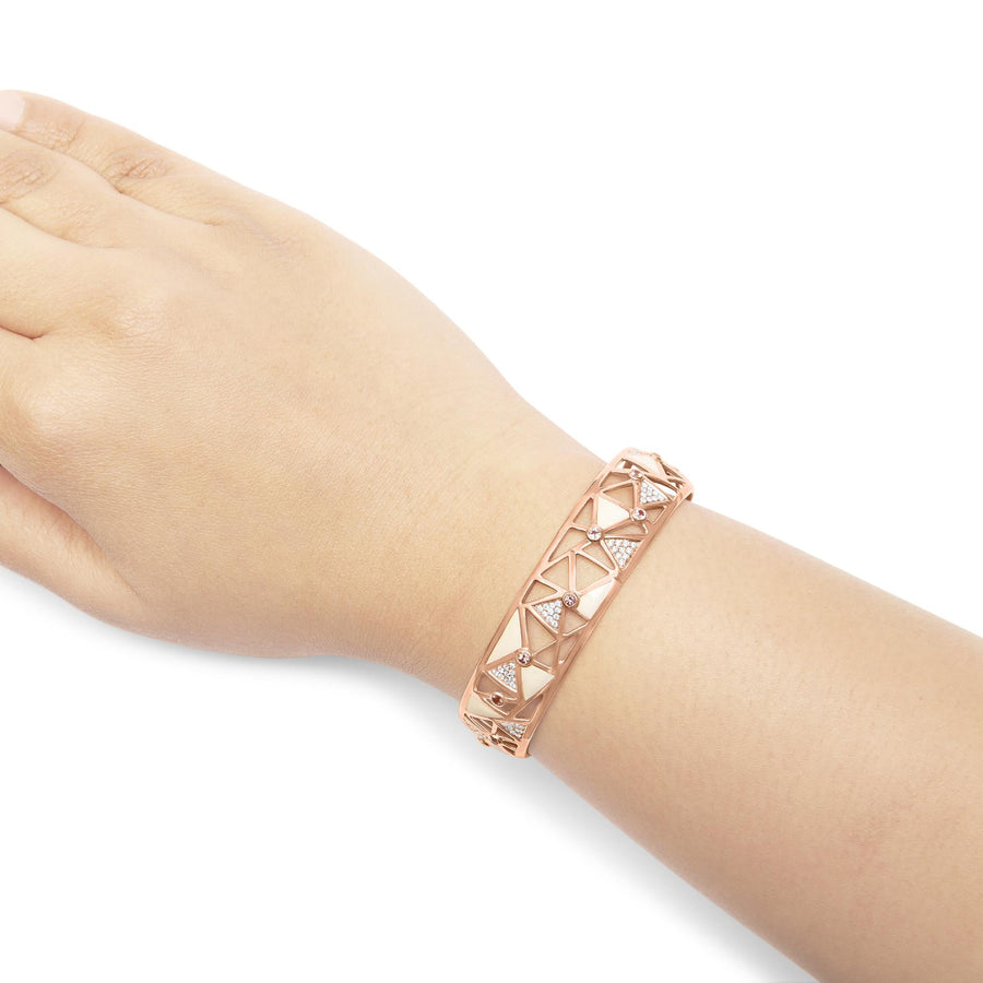 14K Rose Gold 5/8 Cttw Diamond with Pink Tourmaline Open Cuff Bangle with White Enamel (G-H Color, SI1-SI2 Clarity) - 7