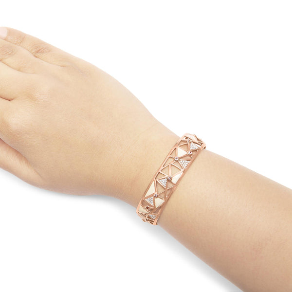 14K Rose Gold 5/8 Cttw Diamond with Pink Tourmaline Open Cuff Bangle with White Enamel (G-H Color, SI1-SI2 Clarity) - 7
