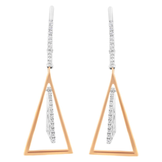 14K white gold windchime drop earrings with round diamond stones