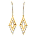 14K yellow gold double triangle drop earrings with round diamond stones