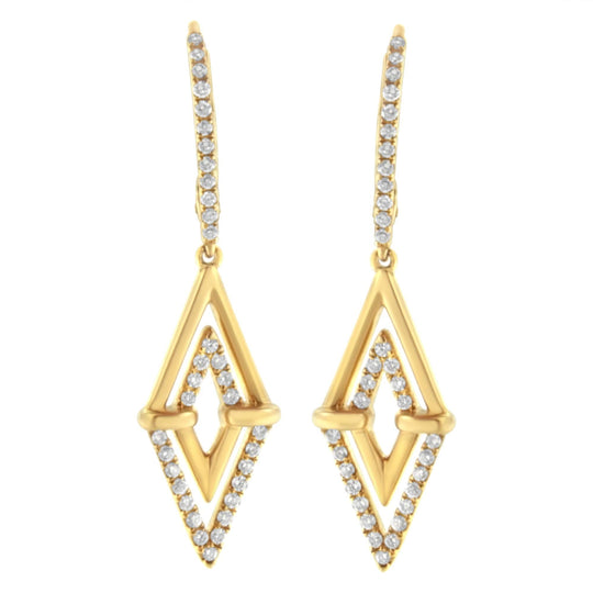 14K Yellow Gold 3/8 Cttw Double Triangle Drop and Dangle Diamond Earrings (G-H Color, SI1-SI2 Clarity)-0