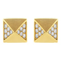 14K yellow gold pyramid stud earrings with round diamond accents