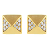 14K yellow gold pyramid stud earrings with round diamond accents thumbnail 1