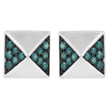 14K white gold pyramid stud earrings with treated blue diamond stones