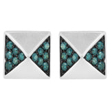 14K white gold pyramid stud earrings with treated blue diamond stones thumbnail 1
