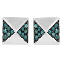 14K White Gold 1/4 Cttw Treated Blue Diamond Pyramid Stud Earring (Blue Color, SI1-SI2 Clarity)