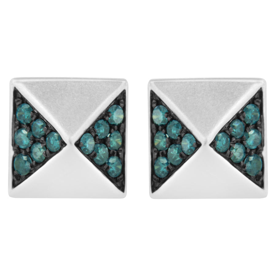 14K White Gold 1/4 Cttw Treated Blue Diamond Pyramid Stud Earring (Blue Color, SI1-SI2 Clarity)