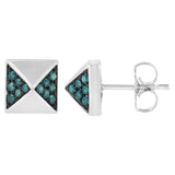 14K White Gold 1/4 Cttw Treated Blue Diamond Pyramid Stud Earring (Blue Color, SI1-SI2 Clarity)-1 thumbnail 2