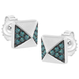 14K White Gold 1/4 Cttw Treated Blue Diamond Pyramid Stud Earring (Blue Color, SI1-SI2 Clarity)-3 thumbnail 4