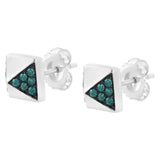 14K White Gold 1/4 Cttw Treated Blue Diamond Pyramid Stud Earring (Blue Color, SI1-SI2 Clarity)-4 thumbnail 5