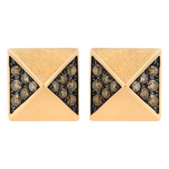 14K rose gold earring with pyramid-set brown diamond stones