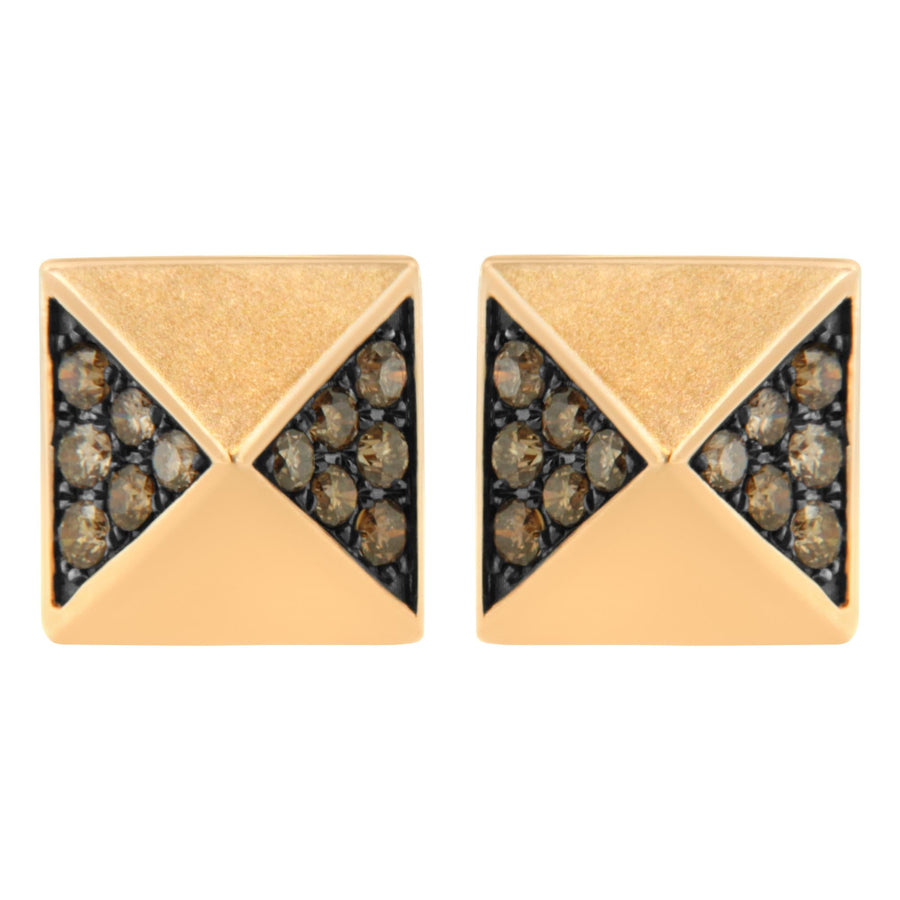 14K Rose Gold 1/4 Cttw Brown Diamond Pyramid Stud Earring (Brown Color, SI1-SI2 Clarity)