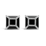 14K white gold ring with round diamond and black onyx stones thumbnail 1