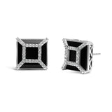 14K White Gold 3/8ct Diamond with 11x11MM Black Onyx Stud Earrings (G-H Color, SI1-SI2 Clarity)-1 thumbnail 2