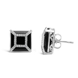 14K White Gold 3/8ct Diamond with 11x11MM Black Onyx Stud Earrings (G-H Color, SI1-SI2 Clarity)-3 thumbnail 4
