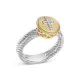 18K Yellow Gold Plated .925 Sterling Silver Diamond Cross Ring with Satin Finish (I-J Color, SI1-SI2 Clarity)-3 thumbnail 4