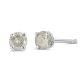 925 sterling silver stud earrings with 2 round salt-and-pepper diamond stones thumbnail 1