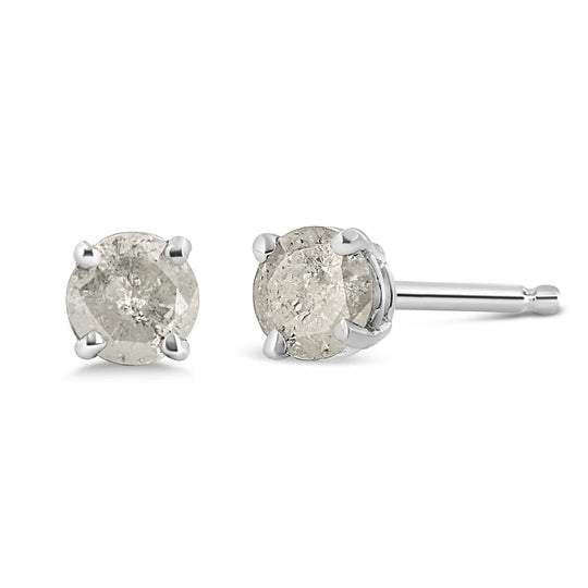 .925 Sterling Silver 4-Prong Round-cut "Salt and Pepper" Diamond Classic Stud Earrings (I-J Color, I3 Clarity)-0
