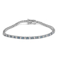 14K white gold tennis bracelet with alternating white and blue round diamonds
