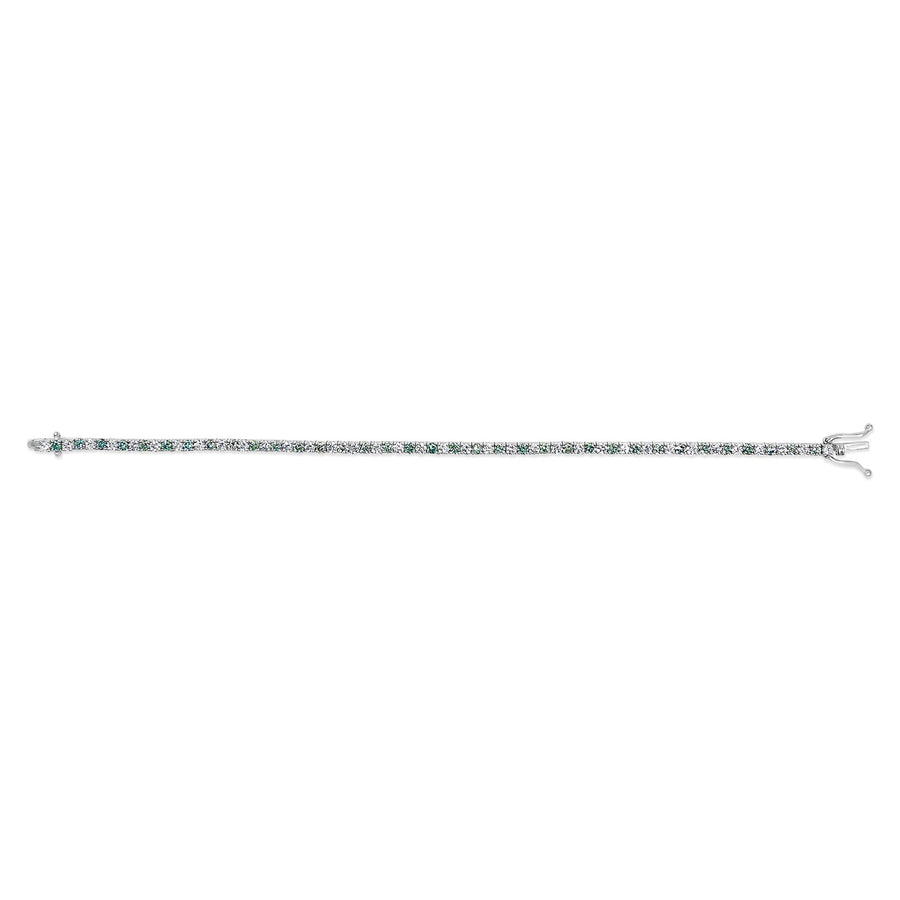 14K White Gold 4.0 Cttw Alternating White and Blue Lab Grown Diamond Tennis Bracelet - 7