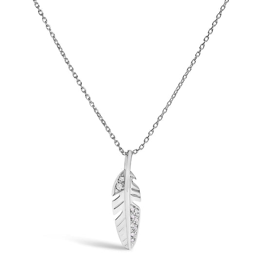 14K White Gold Diamond Accent Feather Pendant Necklace-0