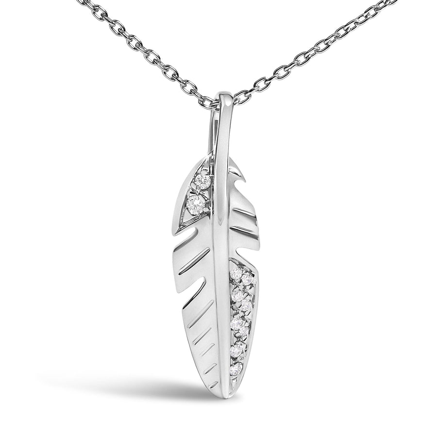 14K White Gold Diamond Accent Feather Pendant Necklace