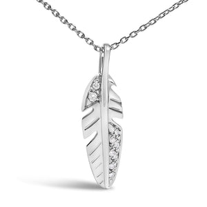 14K White Gold Diamond Accent Feather Pendant Necklace-1