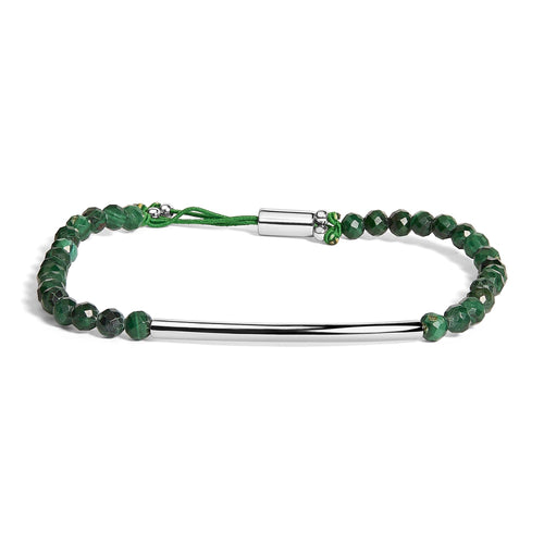 Sterling Silver Malachite Bead Station Bracelet with Bolo Clasp