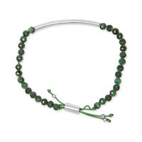 Sterling Silver Malachite Bead Station Bracelet with Bolo Clasp