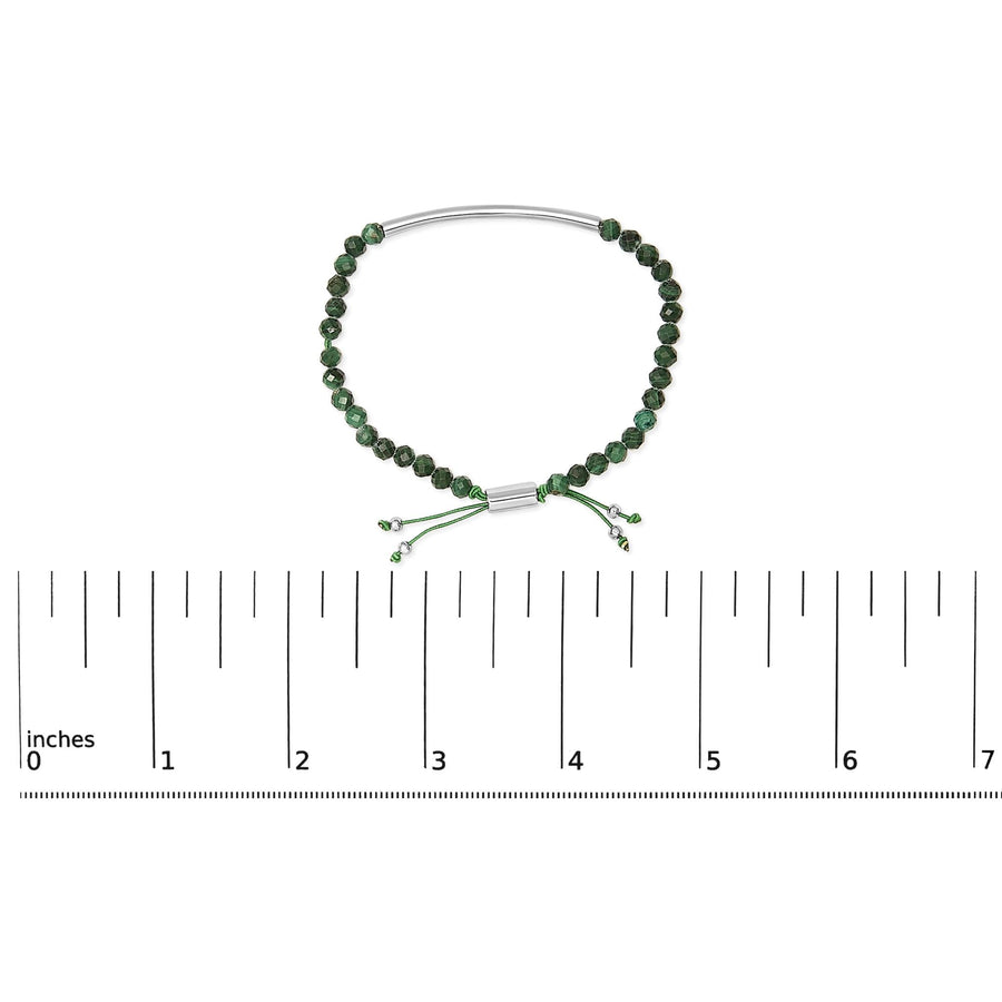 Sterling Silver Malachite Bead Station Bracelet with Bolo Clasp