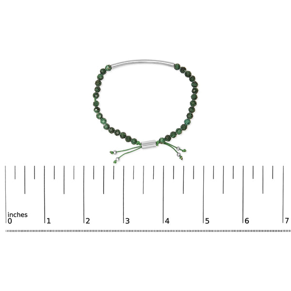 Sterling Silver Malachite Bead Station Bracelet with Bolo Clasp