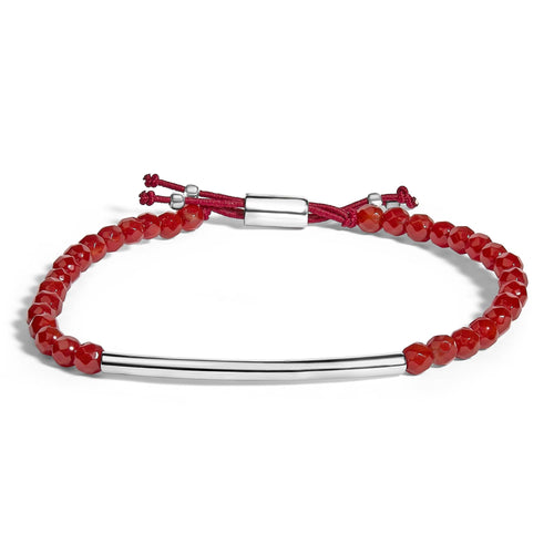 Sterling Silver Red Jasper Bead Station Bracelet with Bolo Clasp