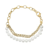 18K Yellow Gold Vermeil Cultured Pearl Station Link Bracelet-3 thumbnail 4