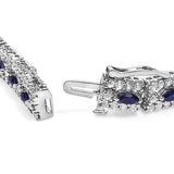 Sterling Silver Dark Blue Sapphire and Topaz Marquise Floral Art Deco Link Bracelet-1 thumbnail 2