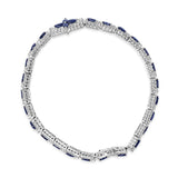 Sterling Silver Dark Blue Sapphire and Topaz Marquise Floral Art Deco Link Bracelet-3 thumbnail 4
