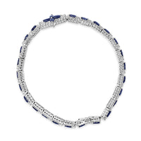 Sterling Silver Dark Blue Sapphire and Topaz Marquise Floral Art Deco Link Bracelet