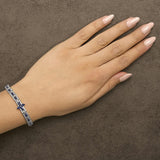 Sterling Silver Dark Blue Sapphire and Topaz Marquise Floral Art Deco Link Bracelet-2 thumbnail 3