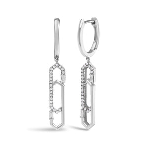 14K White Gold 1/4 Cttw Diamond Interlocking Paperclip Dangle Earrings-1