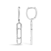14K White Gold 1/4 Cttw Diamond Interlocking Paperclip Dangle Earrings