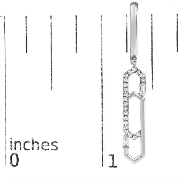 14K White Gold 1/4 Cttw Diamond Interlocking Paperclip Dangle Earrings
