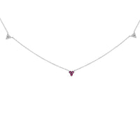 14K White Gold 1/5 Cttw Diamond and Ruby Tri Station Necklace