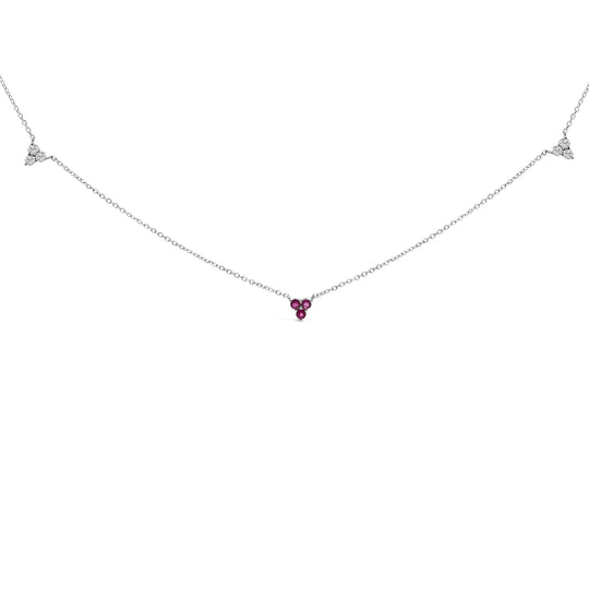 14K White Gold 1/5 Cttw Diamond and Ruby Tri Station Necklace-0